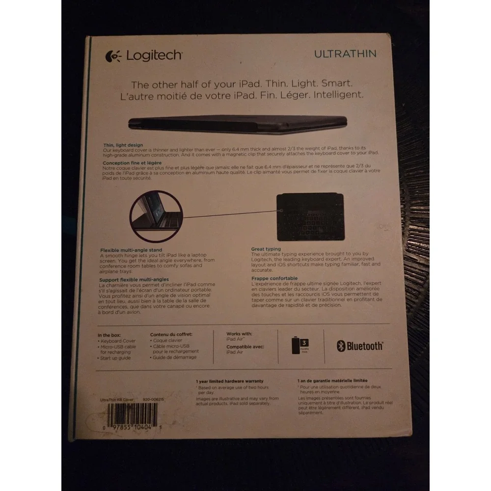 Logitech Magnetic Clip-On Ultra-thin Bluetooth Keyboard Case iPad Air Space Grey